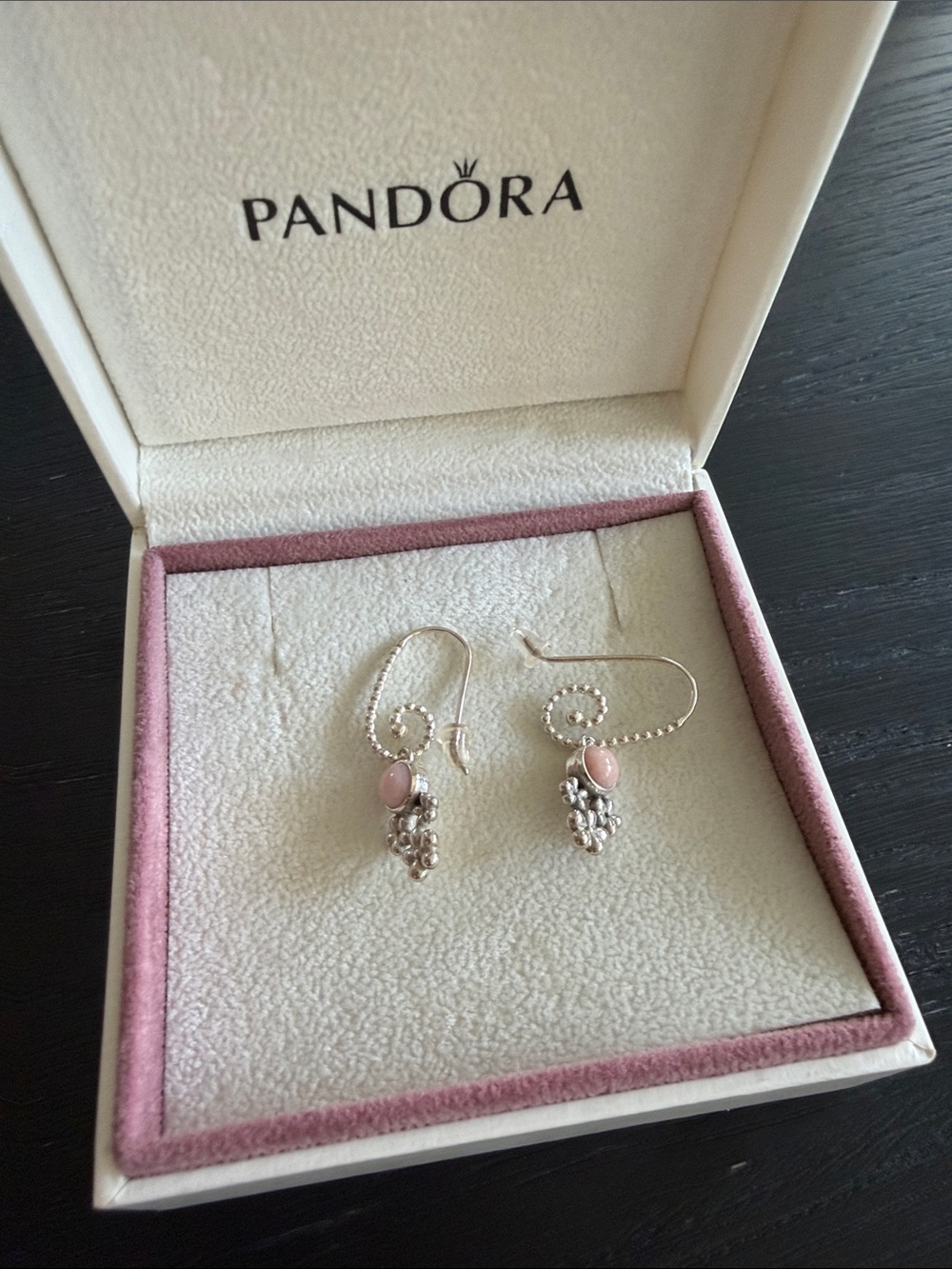 Pandora Rose-Pink Stone Floral Hook Earrings - Picture 3 of 3